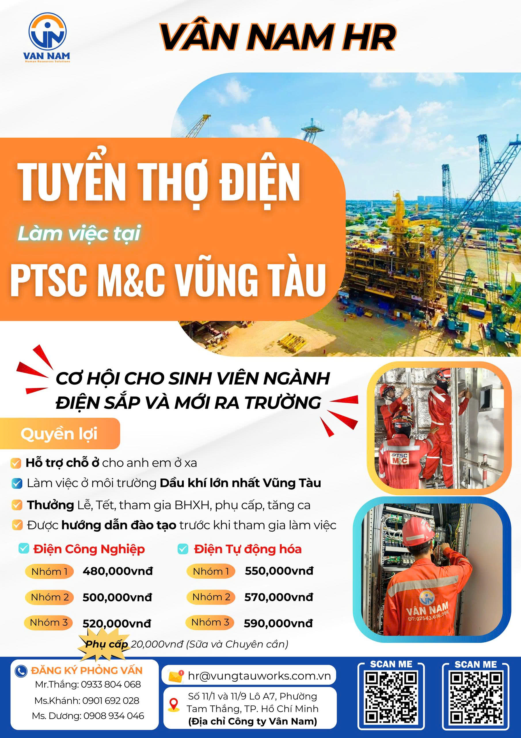 Tuyển dụng thợ điện làm việc tại PTSC M&C Vũng Tàu